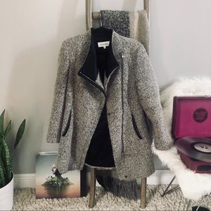 Edgy Leather Trim Winter Coat